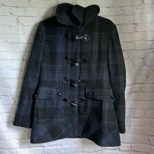 Guess Black Plaid Toggle Coat